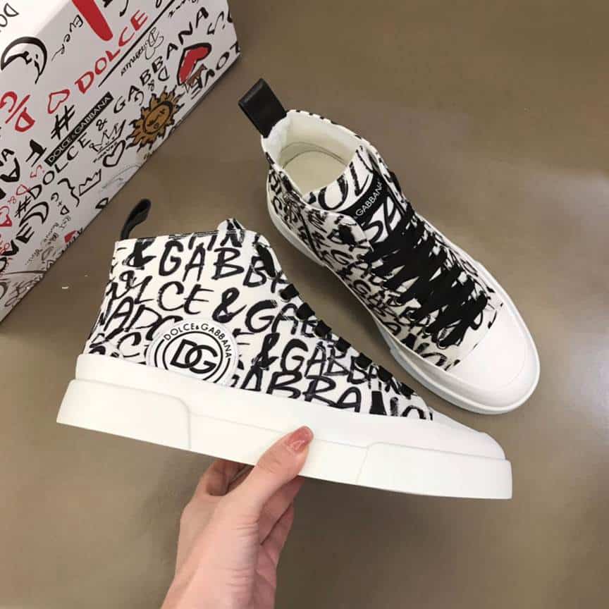 DOLCE AND GABBANA CANVAS PORTOFINO LIGHT MID-TOP SNEAKERS WITH DG LOGO PRINT - DG109