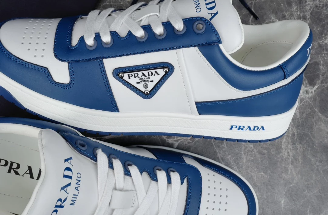 Pra*a downtown leather sneakers in white and lacquer blue- prd011