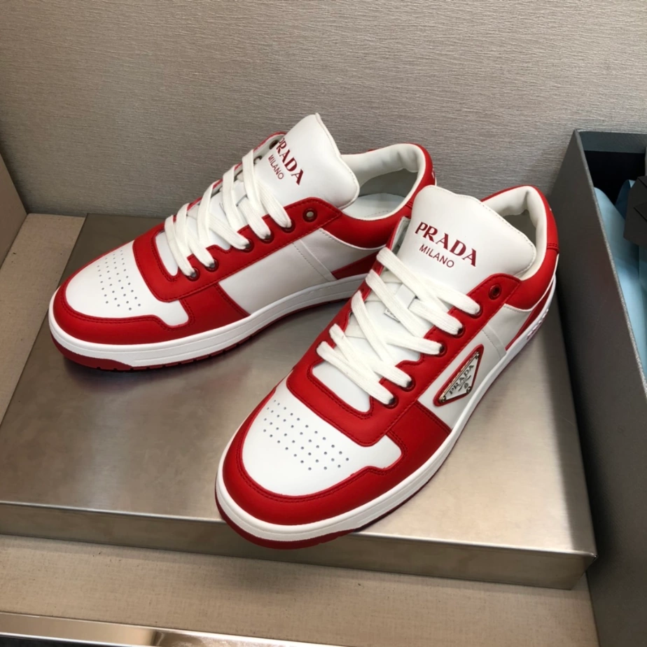 Pra*a downtown leather sneakers in white and lacquer red- prd012