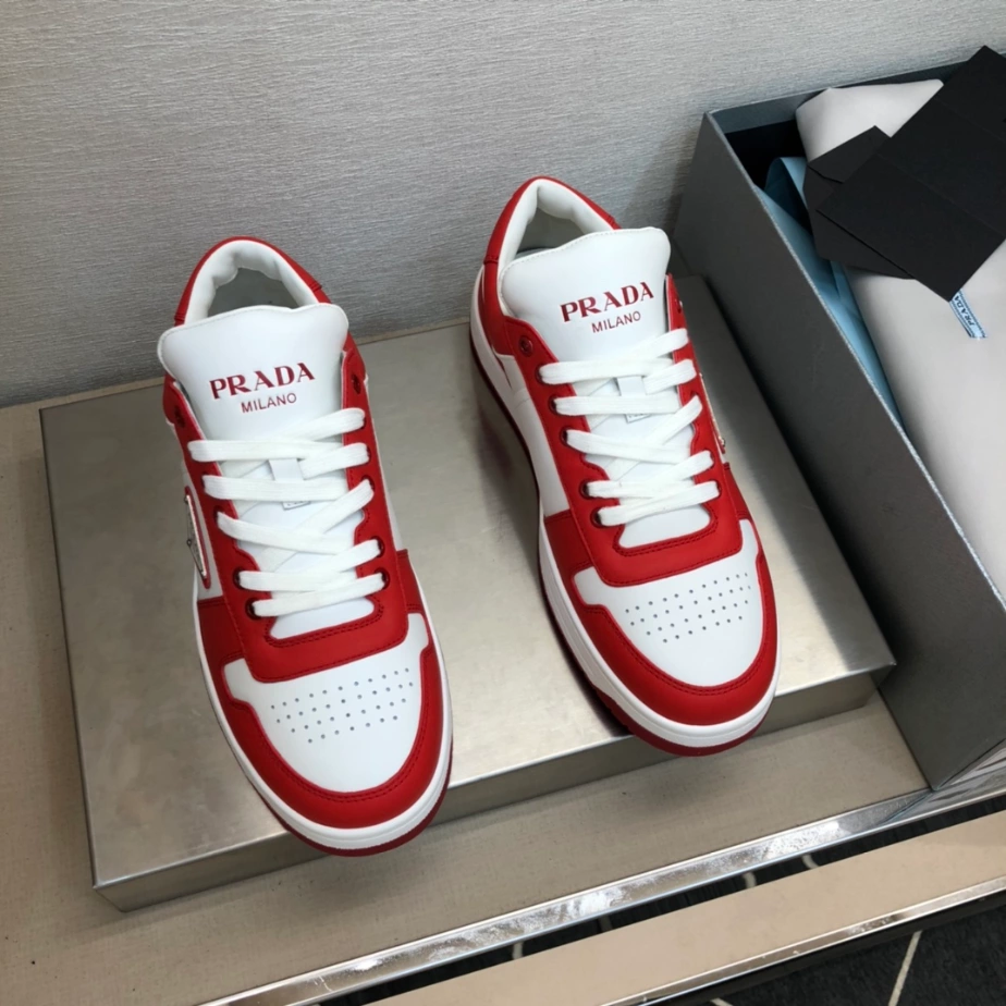 Pra*a downtown leather sneakers in white and lacquer red- prd012