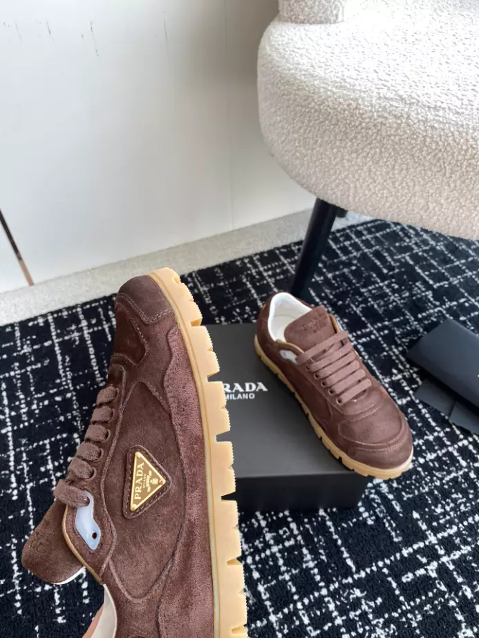 Pra*a trail faded suede sneakers in dark brown- prd079