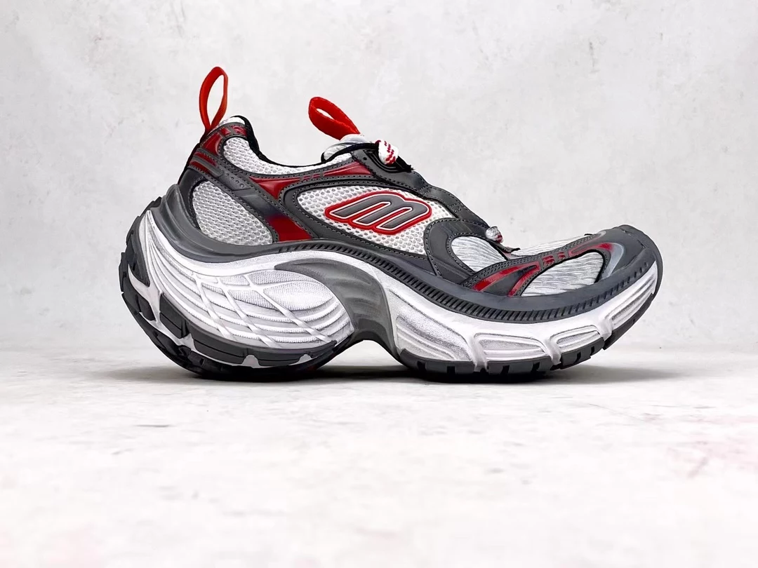 Ba*len*cia*ga men's 10xl sneaker in grey/white/red - bb271
