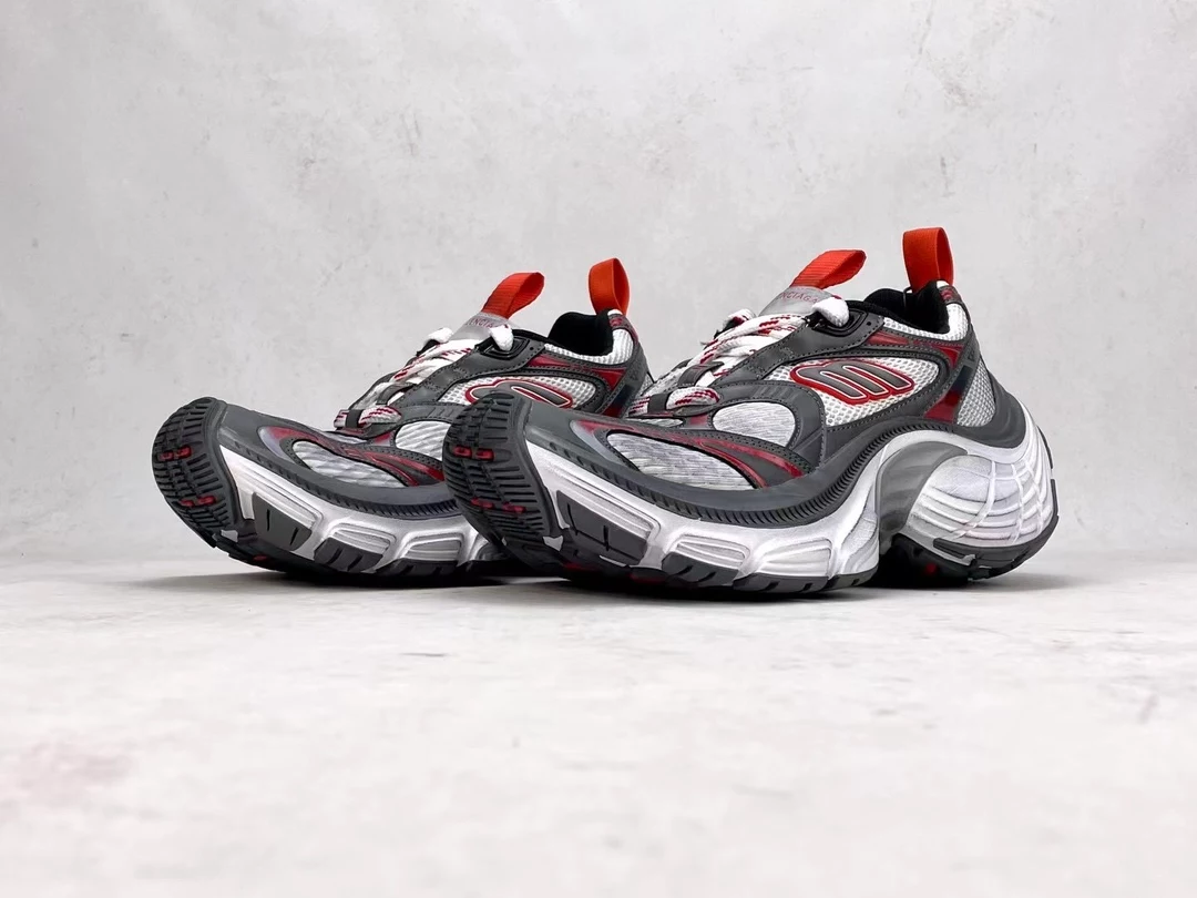 Ba*len*cia*ga men's 10xl sneaker in grey/white/red - bb271