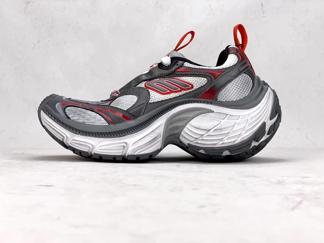 Ba*len*cia*ga men's 10xl sneaker in grey/white/red - bb271