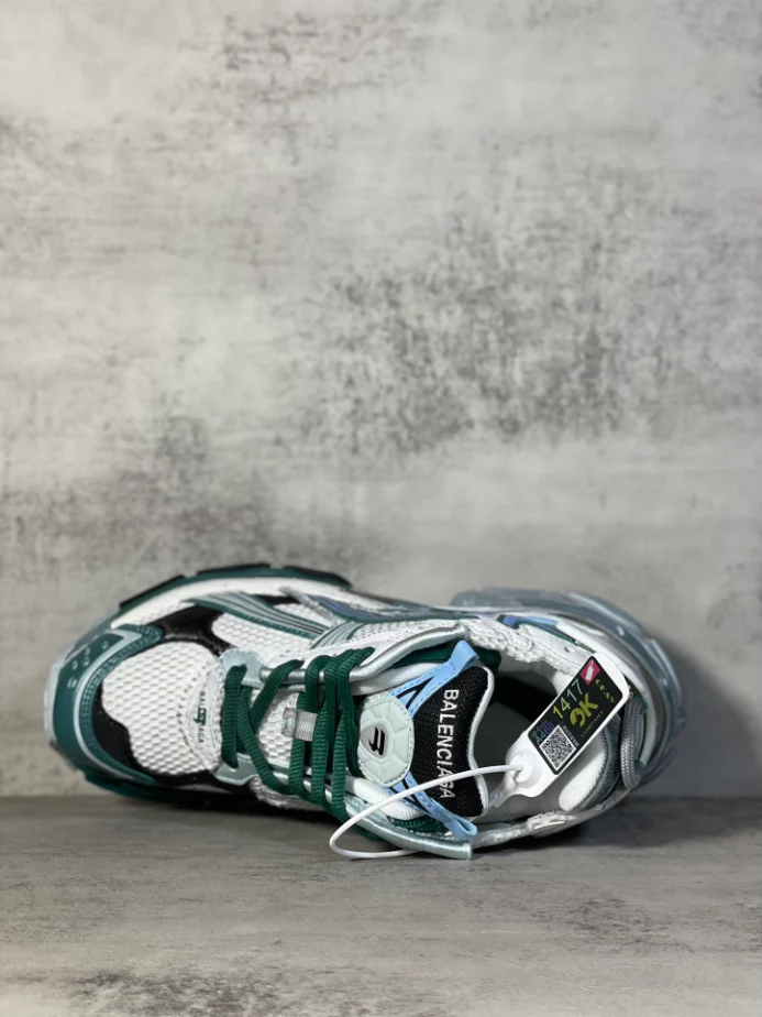 Ba*len*cia*ga runner sneaker in white, green and blue mesh and nylon - bb268