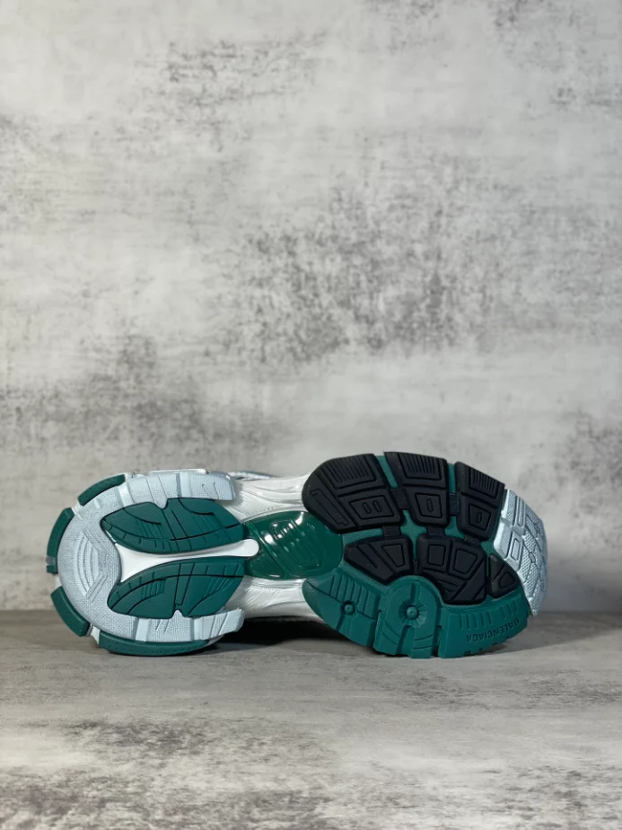 Ba*len*cia*ga runner sneaker in white, green and blue mesh and nylon - bb268